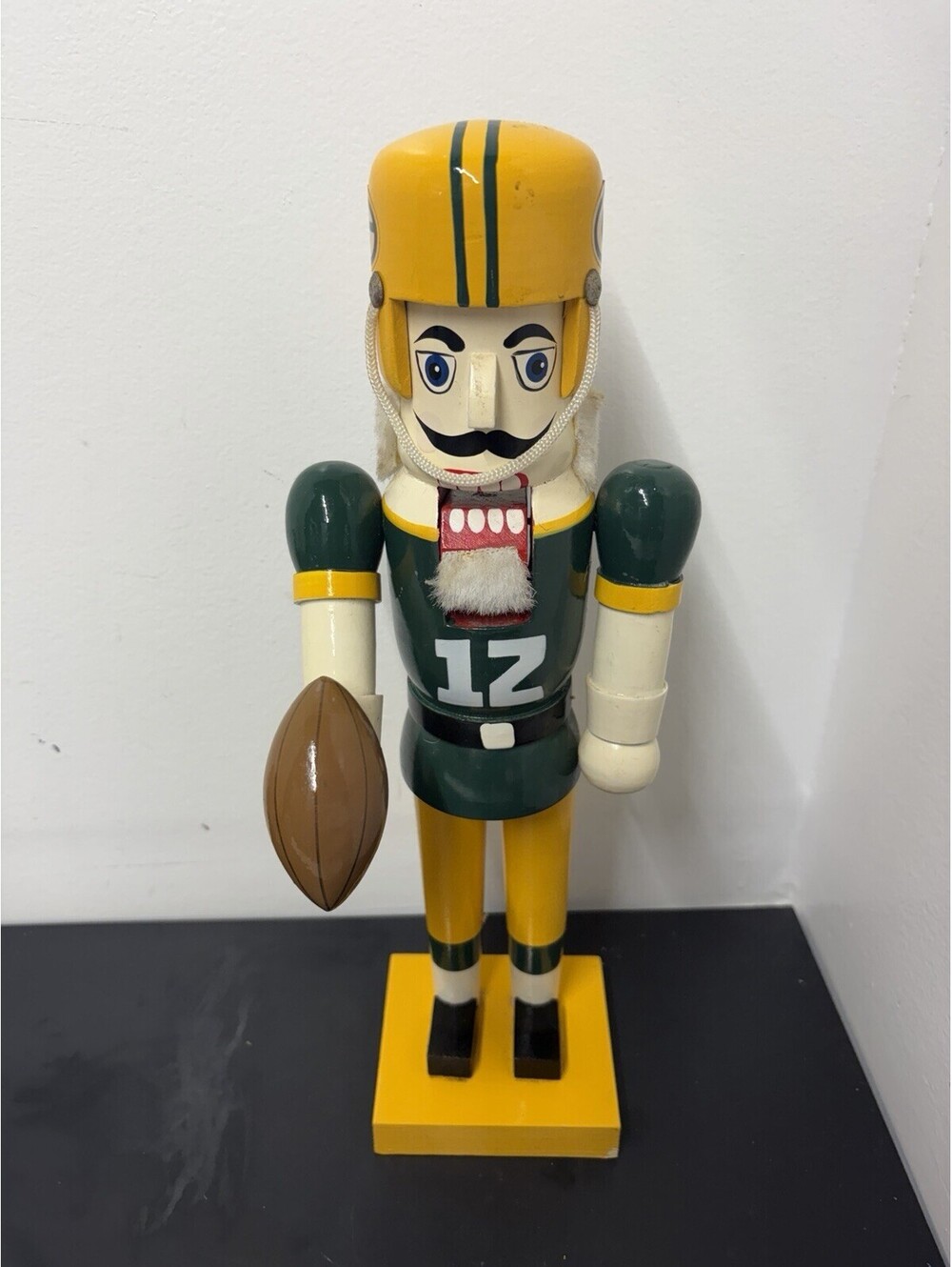 Green Bay Packers NFL 13” Nutcracker #12 Jersey, Hand Painted, Papel Giftware